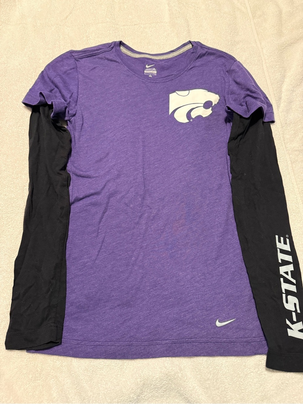 Nike Purple Layered-Look K-State Long Sleeve Tee with Black Sleeves